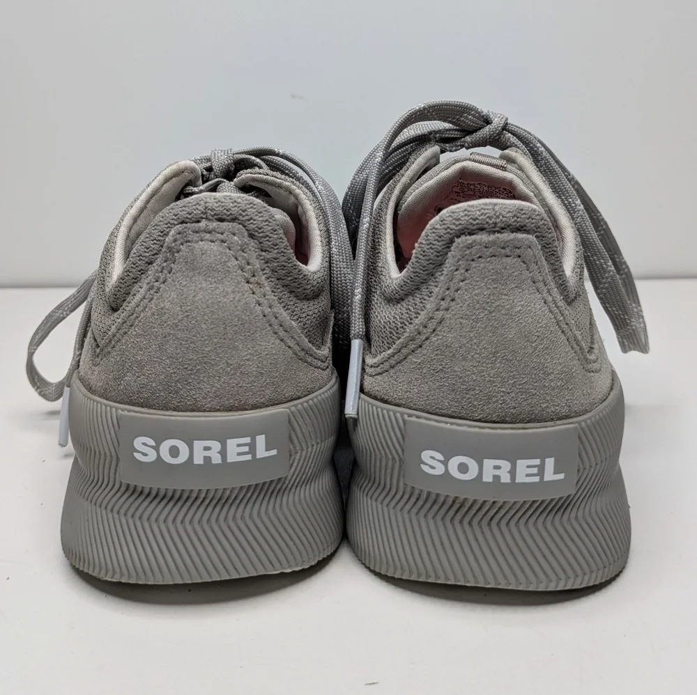 Sorel Out N About Sneakers Leather Fabric Beige Tan Gray Women's Size 5